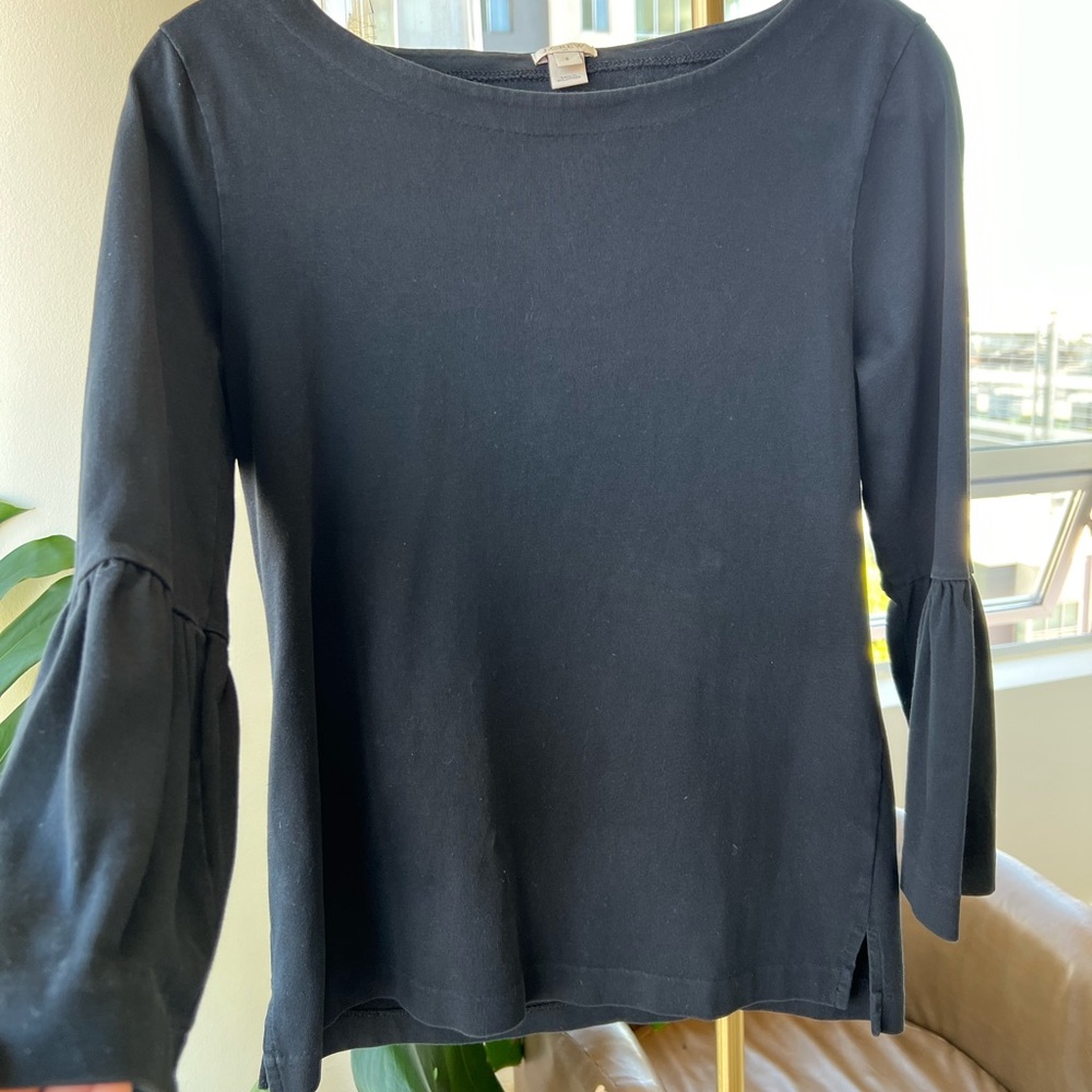 Black JCrew top with flared sleeves